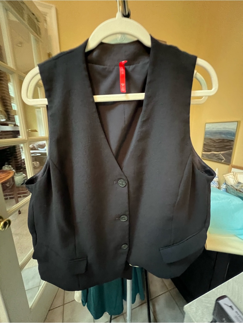 SPANX Black Womens Crepe Button-Front Tailored Vest